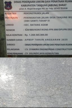 Baru Seminggu, Jalan Rp1,2 Miliar di Tanjab Barat Sudah Retak dan Bergelombang, Kontraktor Tak Jelas, PUPR Bungkam